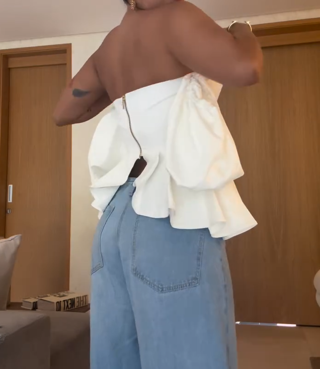 White Strapless V-Neck Top