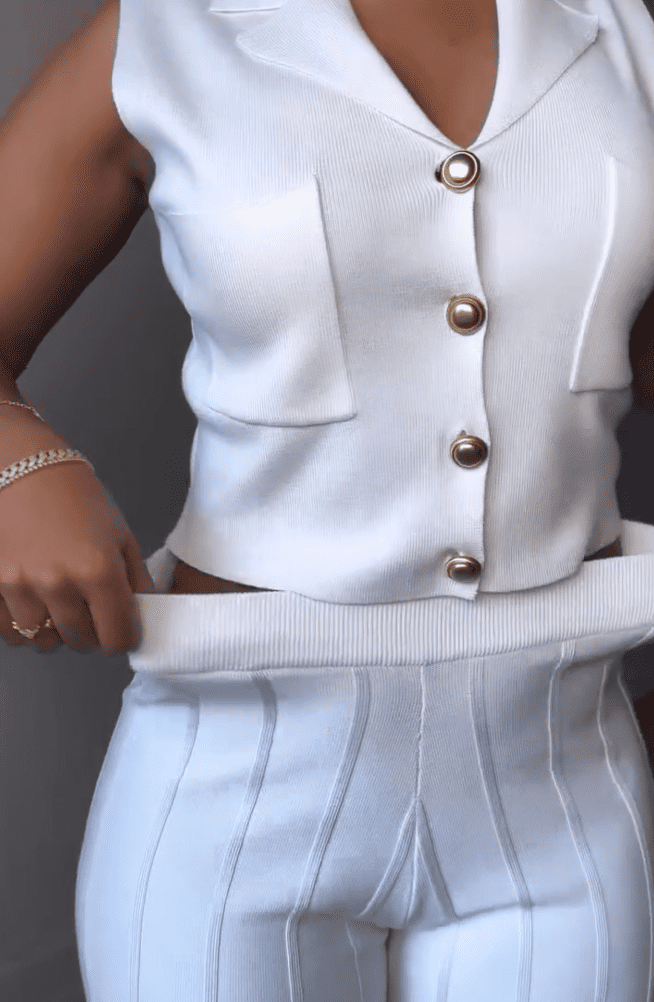 Button up Woven Sleeveless Vest & Pants Set