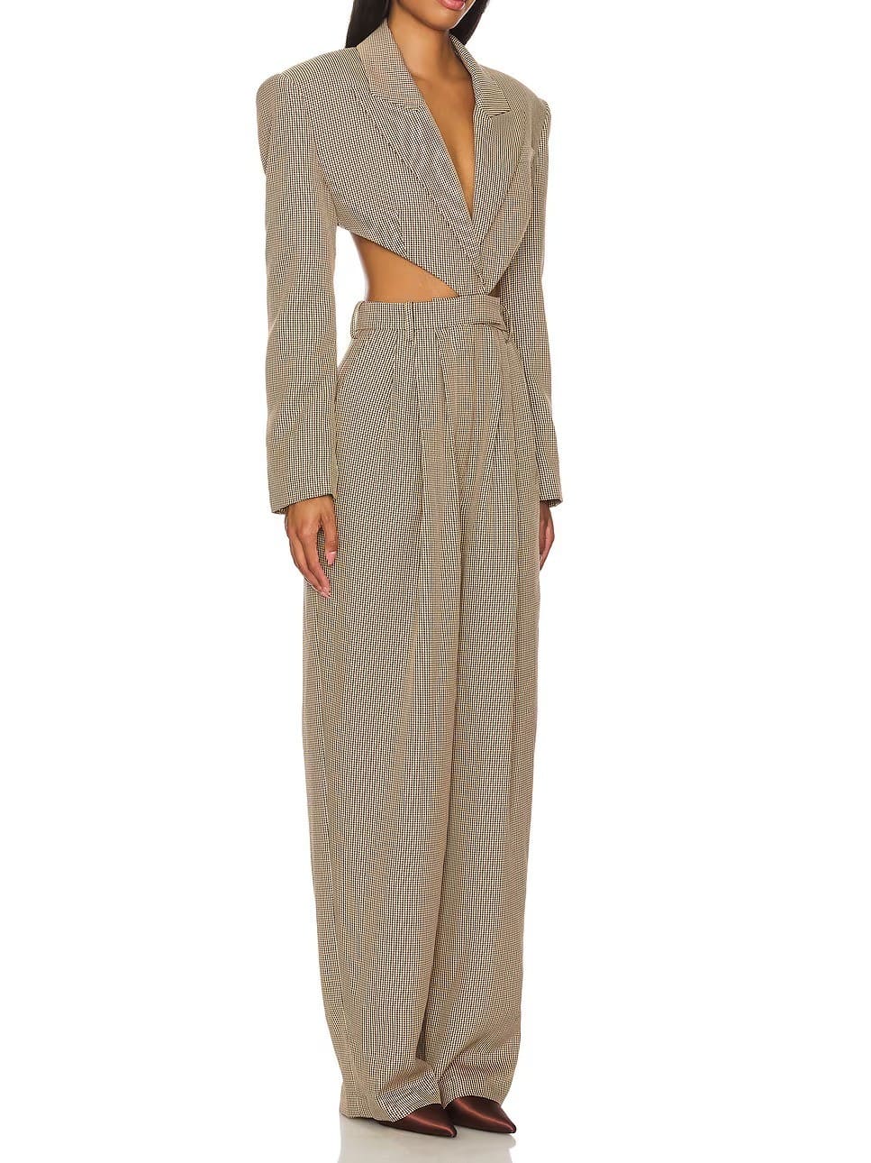 Houndstooth Cut-Out Jumpsuit