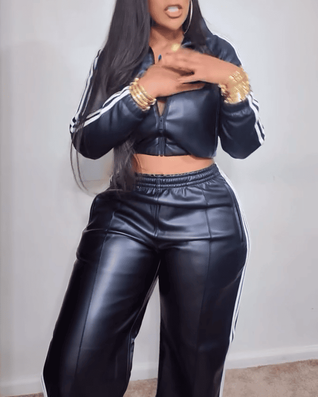 Hot Sale 🔥Vintage Faux Leather Jacket Long Pants 2pc Set