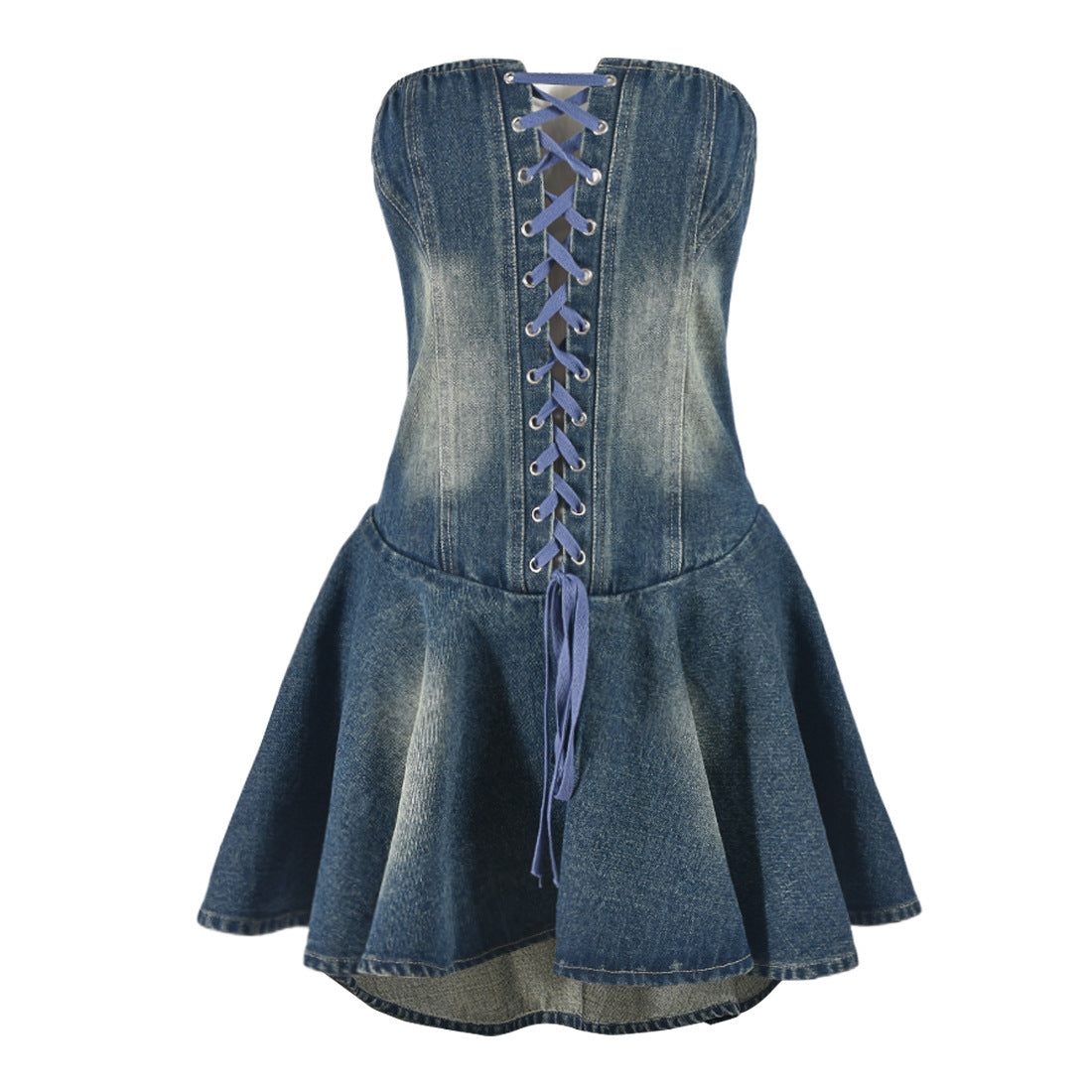 Sweet Denim Corset Flare Mini Dress
