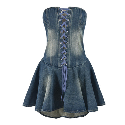 Sweet Denim Corset Flare Mini Dress