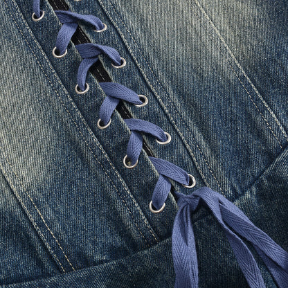 Sweet Denim Corset Flare Mini Dress