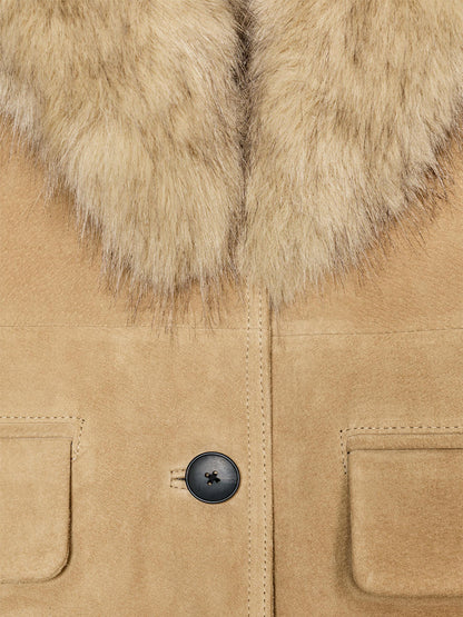 Faux Fur Suede Leather Fitted Blazer