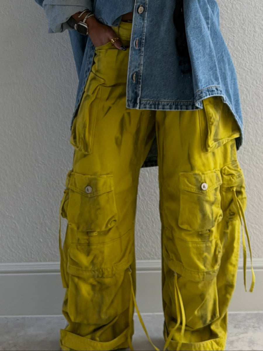 Fashion Pockets High Waist Long Pants