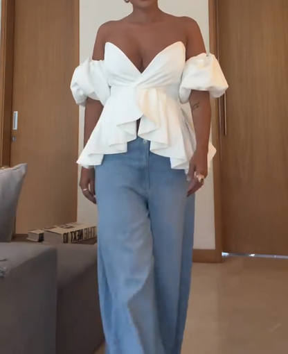 White Strapless V-Neck Top