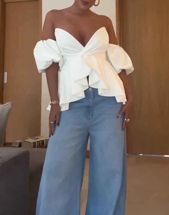 White Strapless V-Neck Top