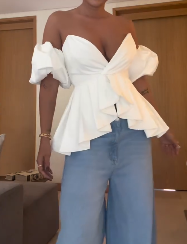 White Strapless V-Neck Top