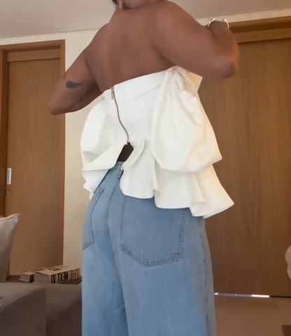 White Strapless V-Neck Top