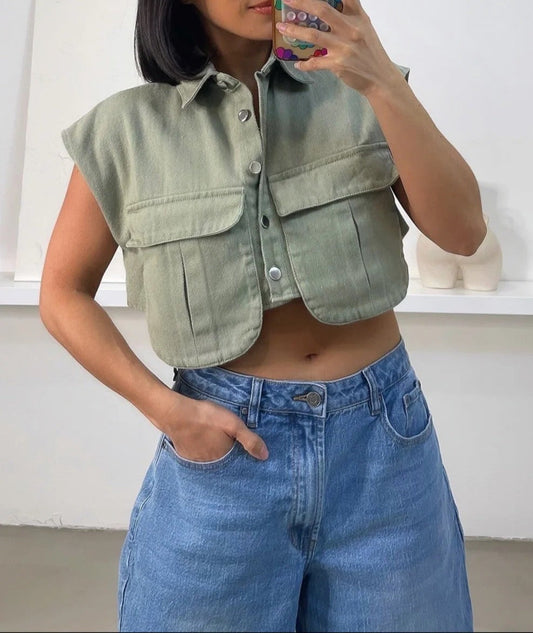 Halle Denim Crop Top