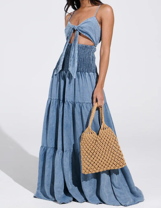 Flowy wide-leg denim jumpsuit