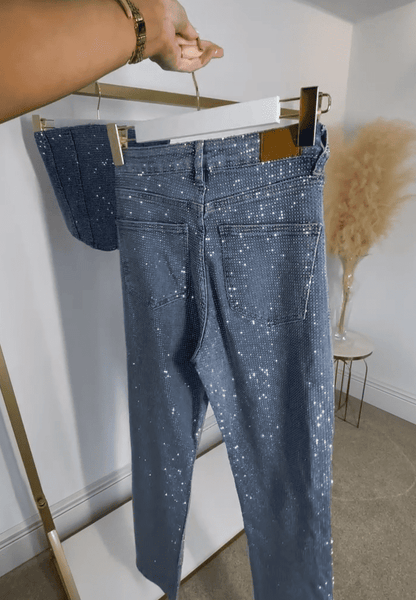 Blue rhinestone top + jeans set