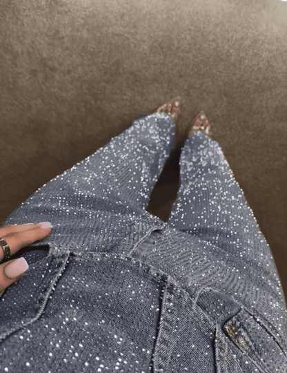 Blue rhinestone top + jeans set