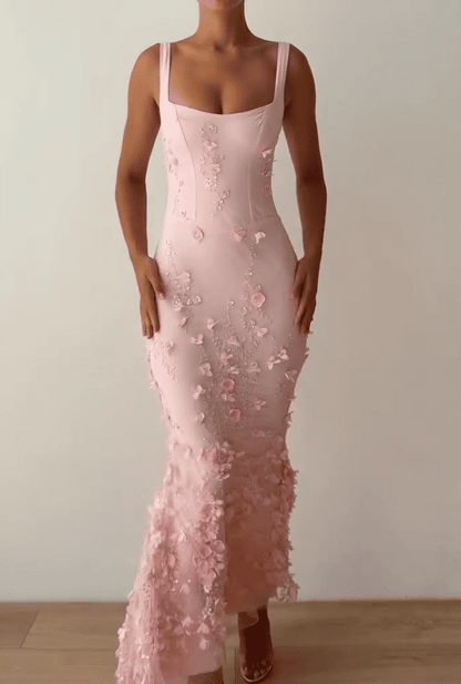 Square Neck Embellished Fishtail Corset Dress