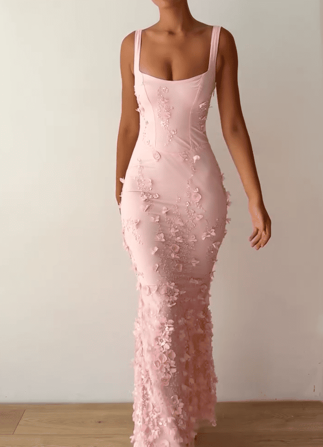 Square Neck Embellished Fishtail Corset Dress