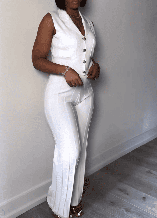 Button up Woven Sleeveless Vest & Pants Set