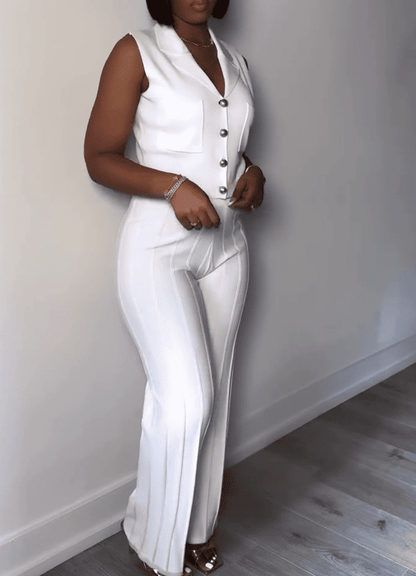 Button up Woven Sleeveless Vest & Pants Set