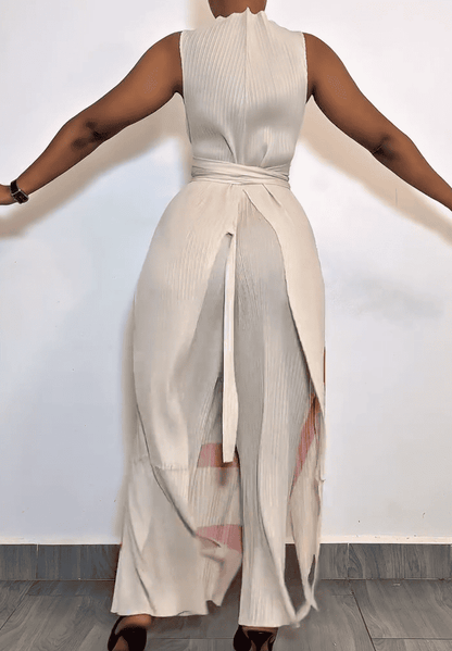 Sleeveless pleated skirt and pants set