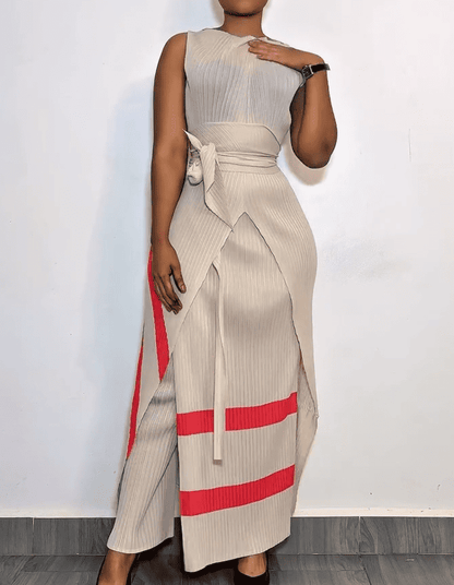 Sleeveless pleated skirt and pants set