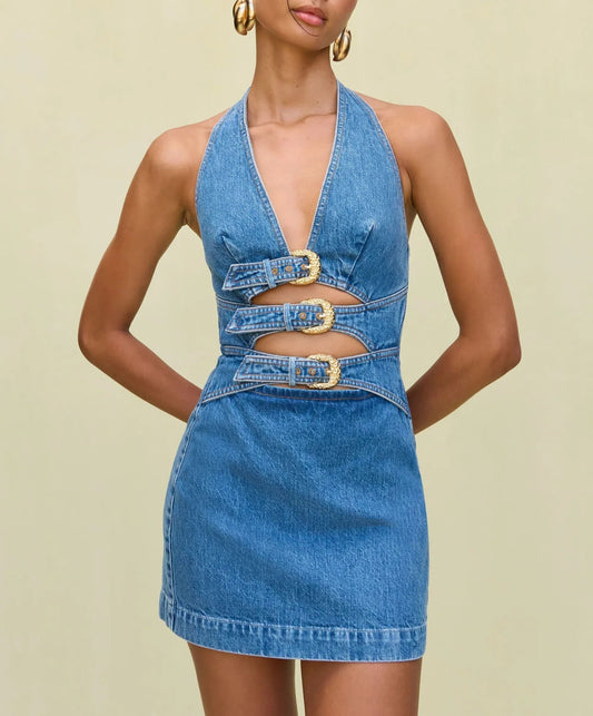 Backless Denim Mini Dress