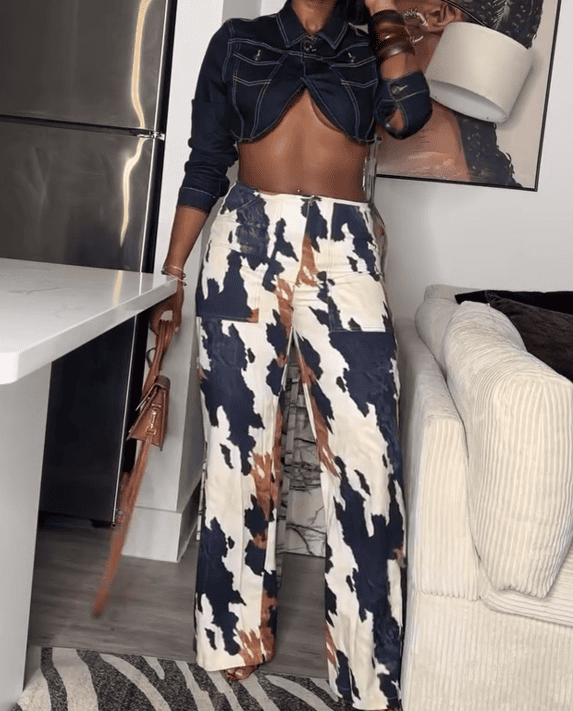 Multi Colour Print Straight Leg Pants