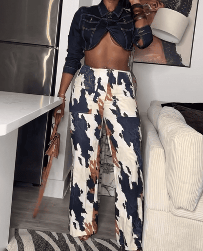 Multi Colour Print Straight Leg Pants