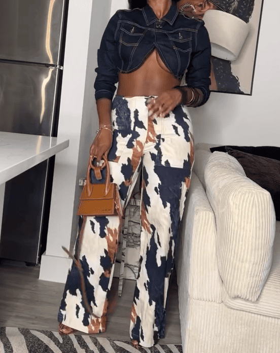 Multi Colour Print Straight Leg Pants