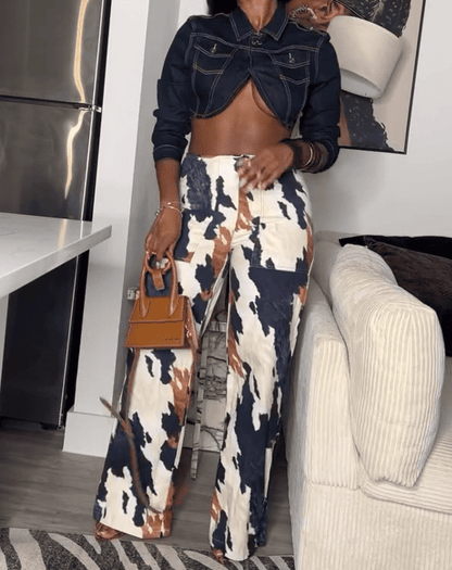 Multi Colour Print Straight Leg Pants