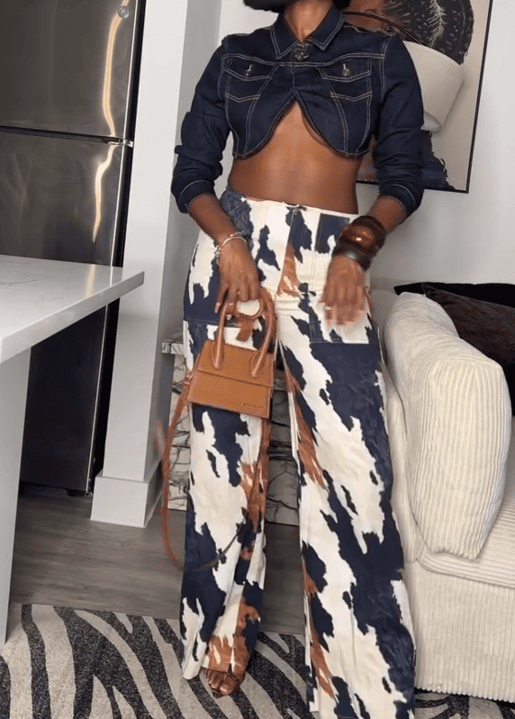 Multi Colour Print Straight Leg Pants