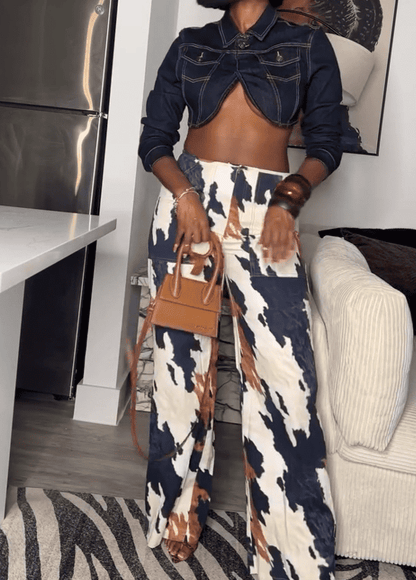 Multi Colour Print Straight Leg Pants