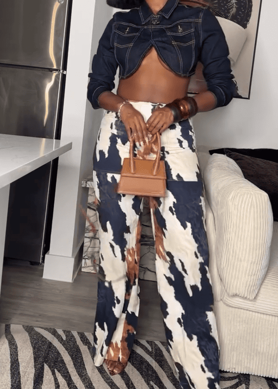 Multi Colour Print Straight Leg Pants