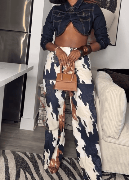 Multi Colour Print Straight Leg Pants