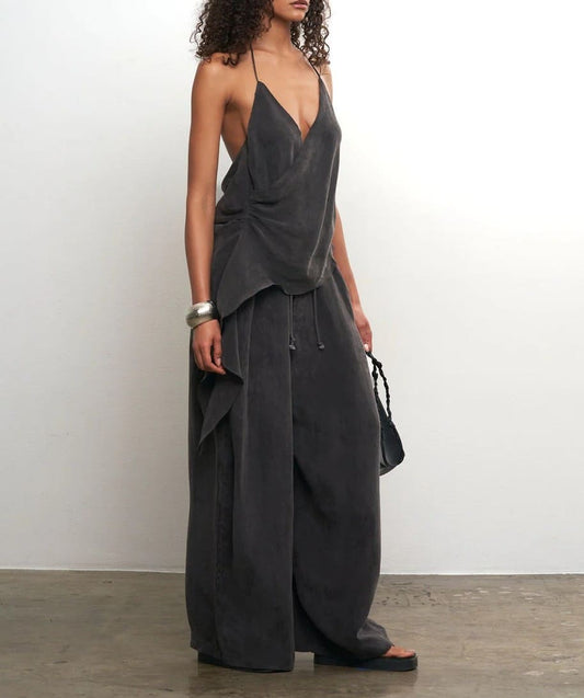 Cupro Draped Set -Top & Wide Leg Pant