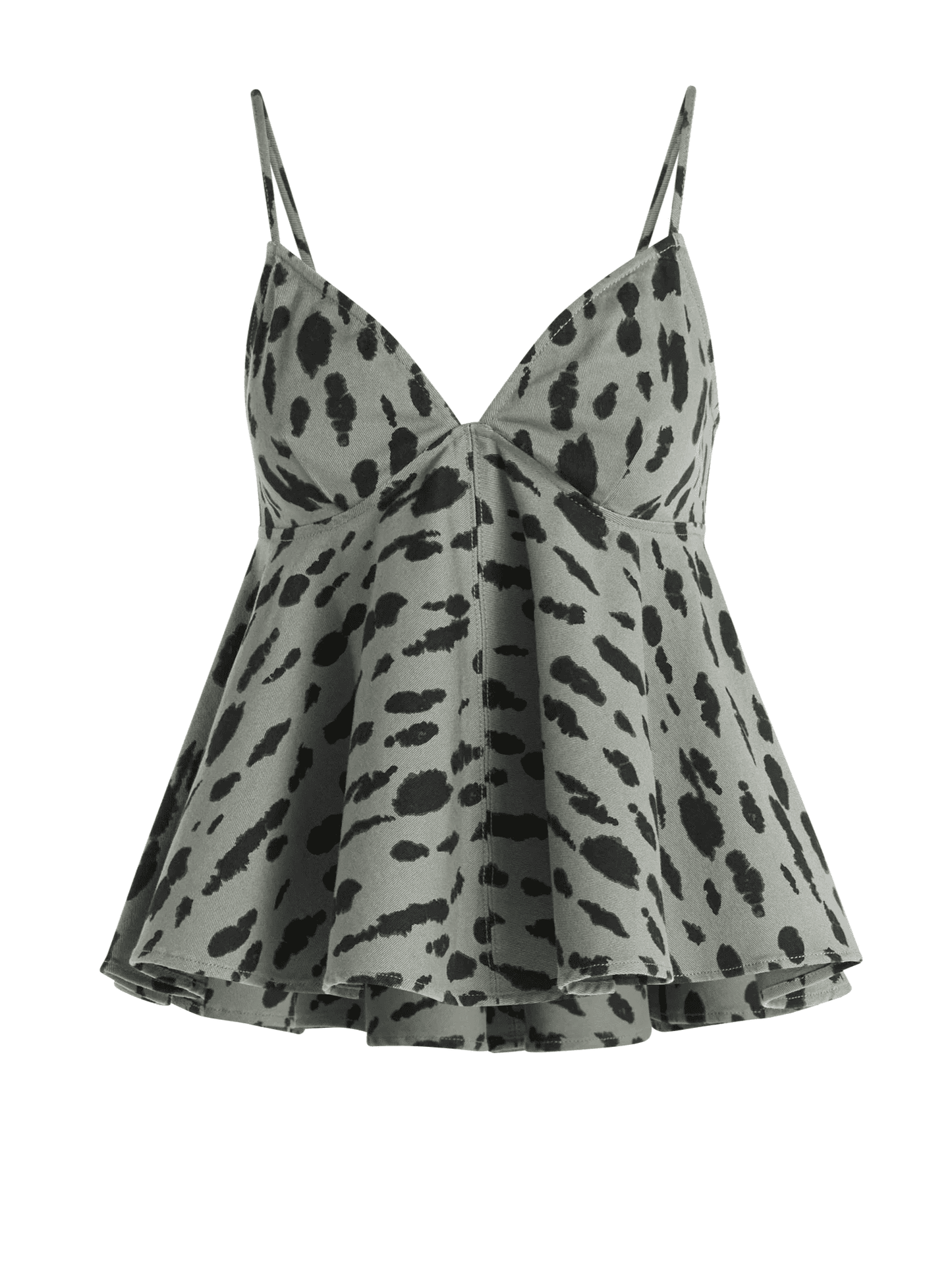 Denim Peplum Top+Animal Print Barrel Jeans