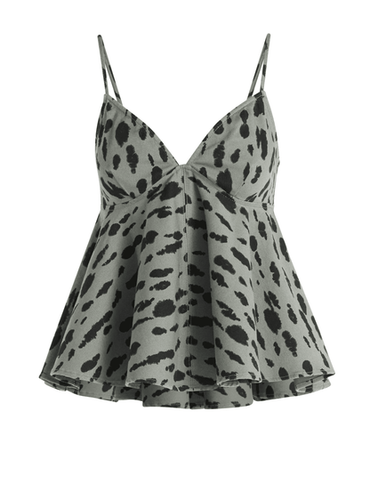 Denim Peplum Top+Animal Print Barrel Jeans