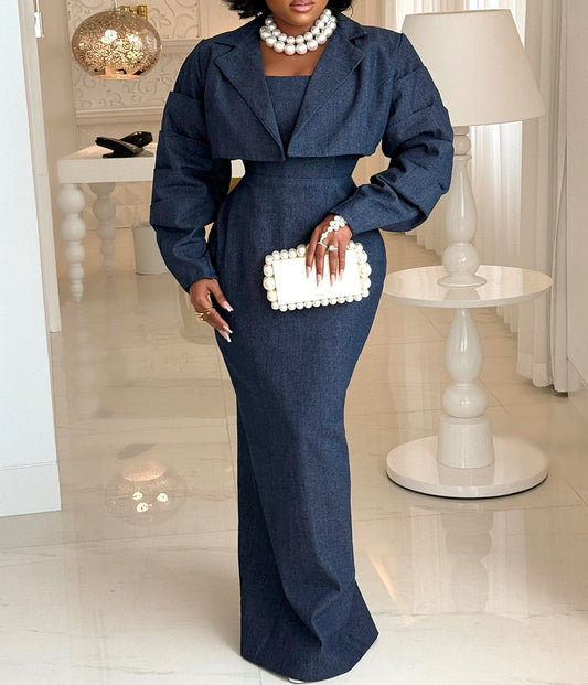 Vintage Denim Jacket & Long Skirt Set