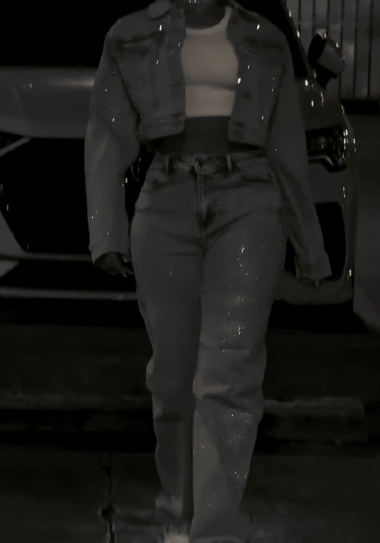 Rhinestone Washed Denim Set