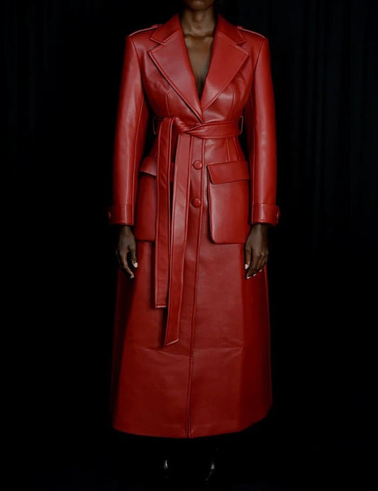 Faux Leather Trench Coat