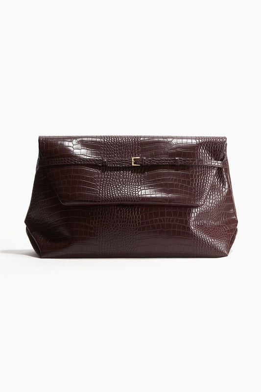 Crocodile-print Oversized Clutch Bag