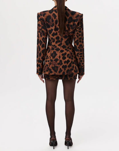 Leopard Print Blazer & Mini Skirt 2pc Set