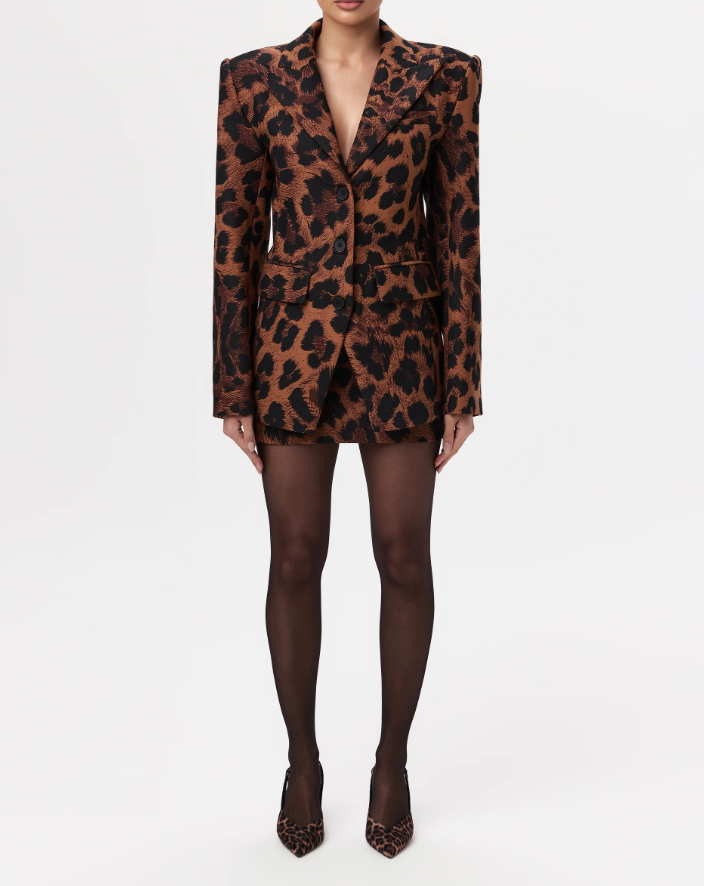 Leopard Print Blazer & Mini Skirt 2pc Set