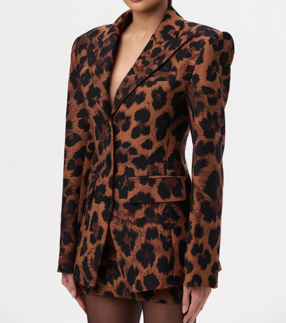 Leopard Print Blazer & Mini Skirt 2pc Set