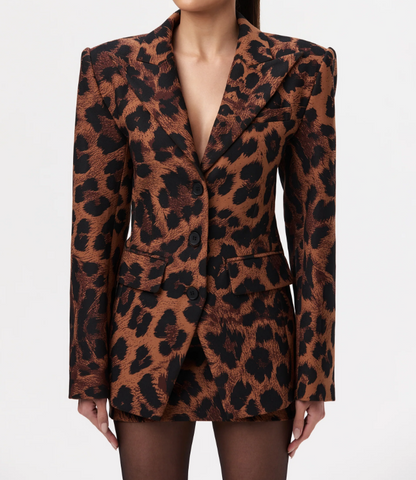 Leopard Print Blazer & Mini Skirt 2pc Set