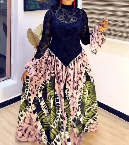 Vintage Lace Paneled Ankara Maxi Dress