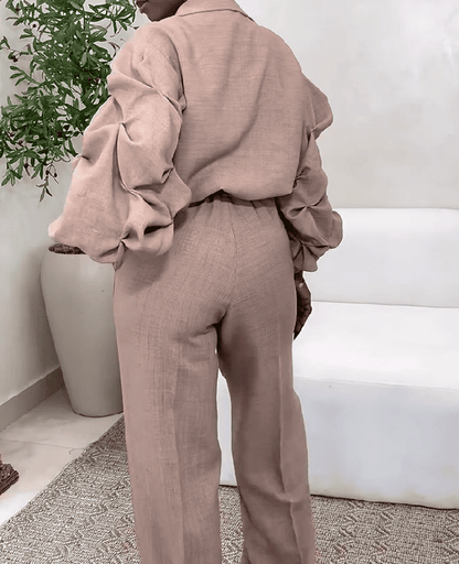 Lapel Waisted Pleated Blazer Set