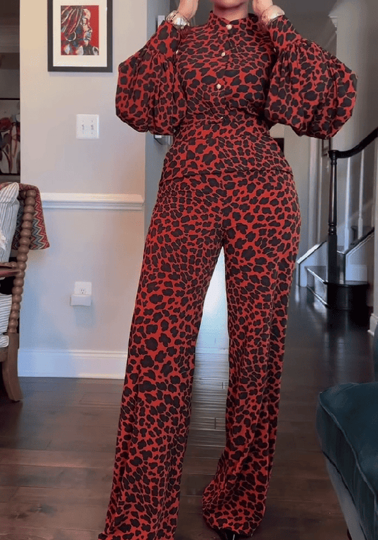 Red Leopard Print Jumpsuit
