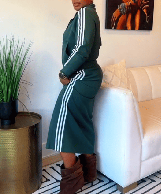 Striped sports jacket & knit skirt set