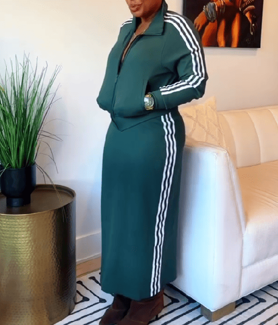 Striped sports jacket & knit skirt set