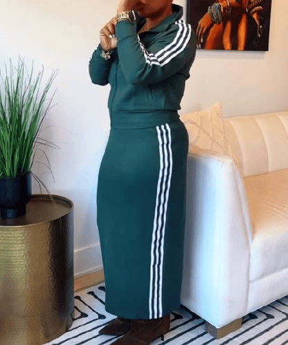 Striped sports jacket & knit skirt set