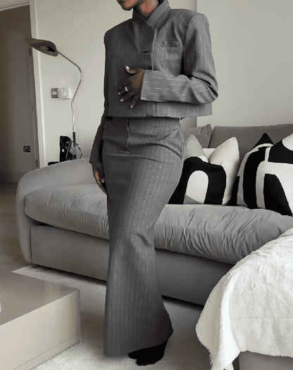 Pinstripe Cropped Blazer & Midi skirt 2pc Set